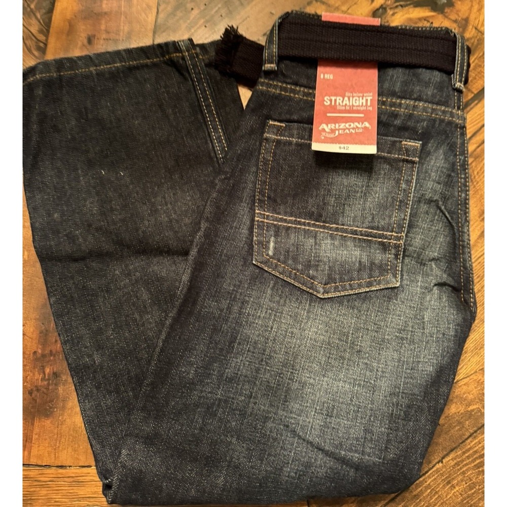 Arizona Jeans Co. Boys Straight Fit with Belt Blue‎ Denim Jeans Size 8 Reg NWT